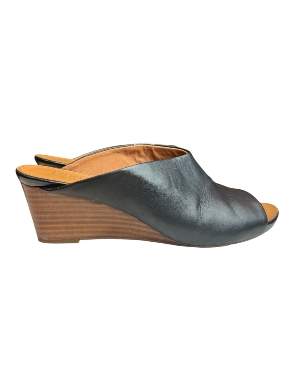 Franco Sarto Doutzen 2 Sandals Wedge Slide Slip On Black Leather Womens Size 8